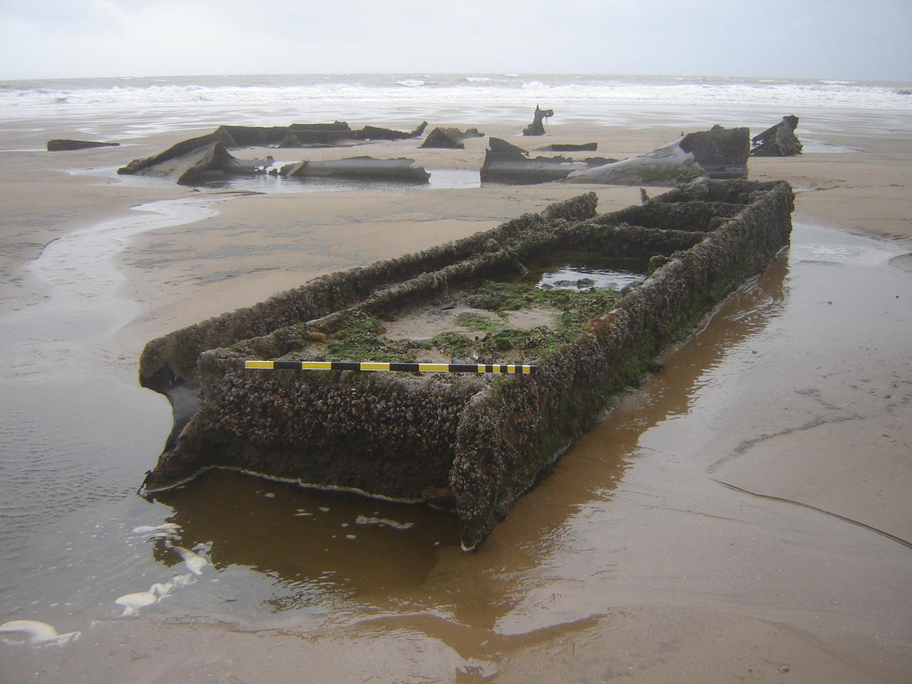Remains of another unknown wreck on Margam Sands, Port Talbot
